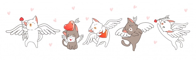 Cupid cat characters with hearts and arrows