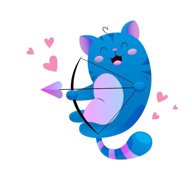 벡터 활과 화살을 들고 있는 큐피드 고양이 발렌타인 데이 스티커