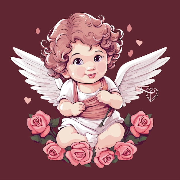 Vector cupid flying angel baby valentines day