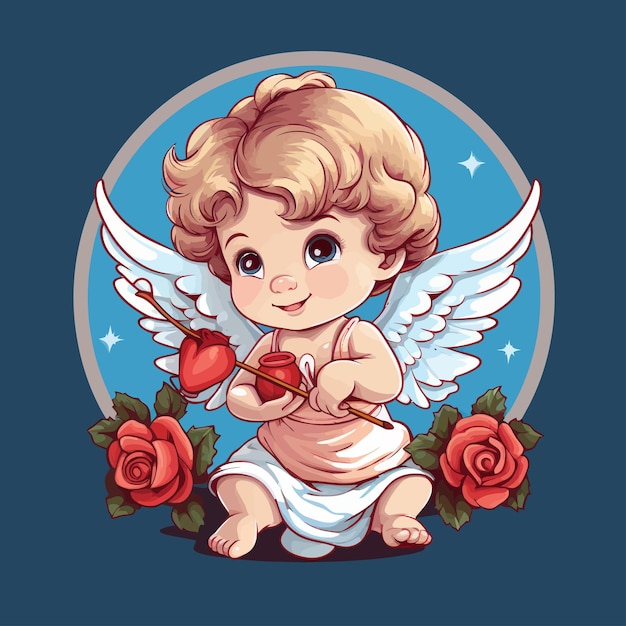 Vector cupid flying angel baby valentines day