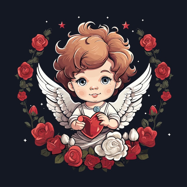 Vector cupid flying angel baby valentines day