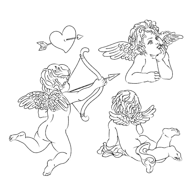 Cupid hand drawn vector set