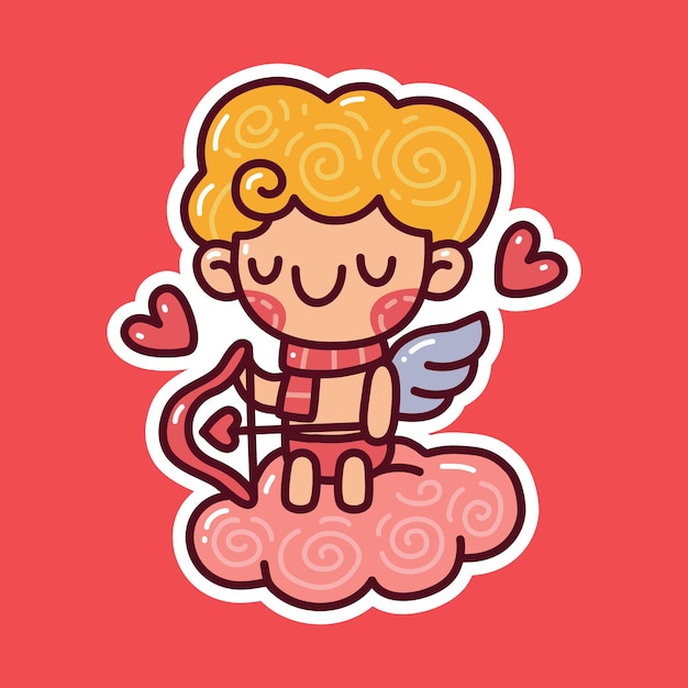 Cupid holding bow while sitting on cloud doodle. Can use for sticker, t-shirt etc