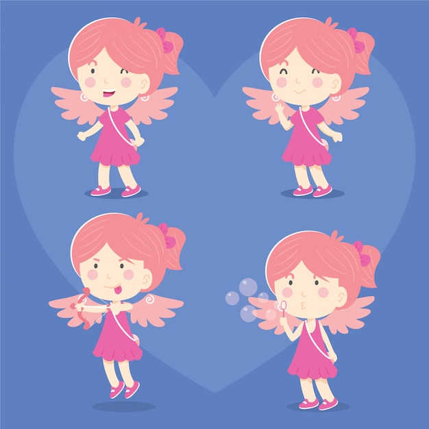 Vector cupid illustration series girl set