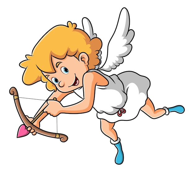 The cupid man is aiming the target with the love arrow of illustration