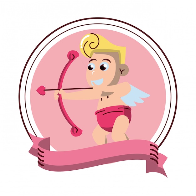 Cupid with arch on round emblem