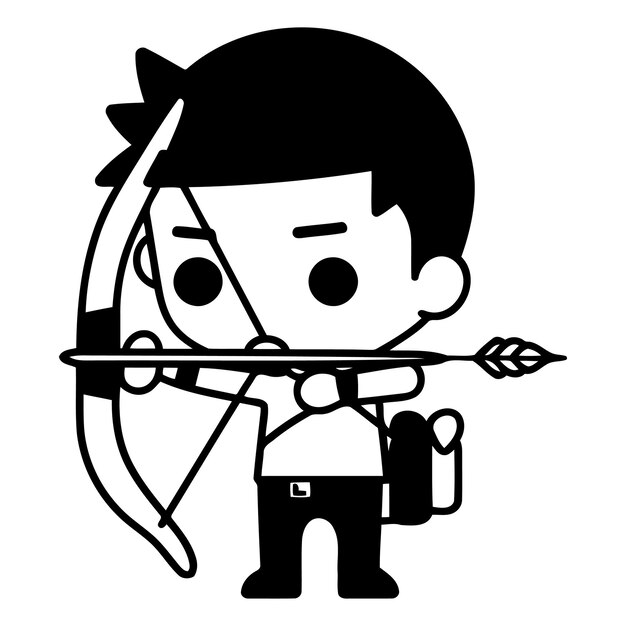 Vettore cupido con arco e freccia tiro con l'arco illustrazione vettoriale dei cartoni animati
