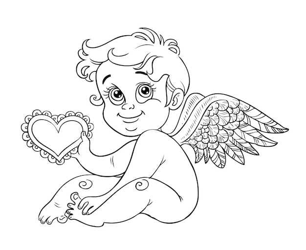 Vector cupid with valentine outline for coloring