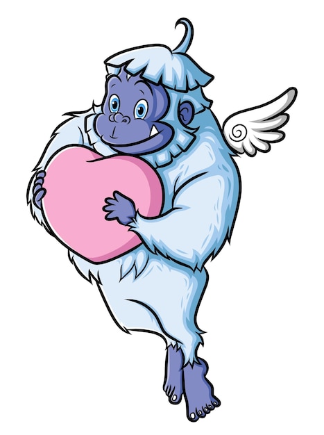 The cupid yeti is holding love while flying