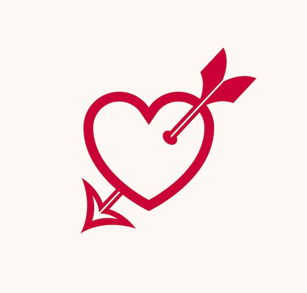 Cupido hart met pijl van boog vector icoon of logo, romantisch hart gevallen in liefde concept, Valentijn thema, verliefd thema.