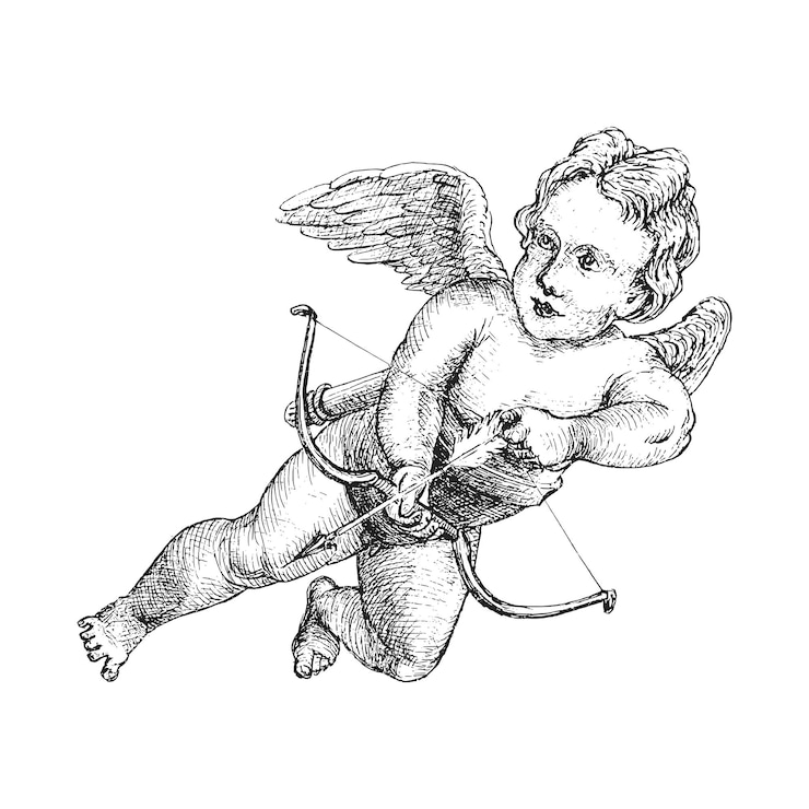 Vector cupido met boog hand getekend in gravure stijl amur vector grafische retro illustratie