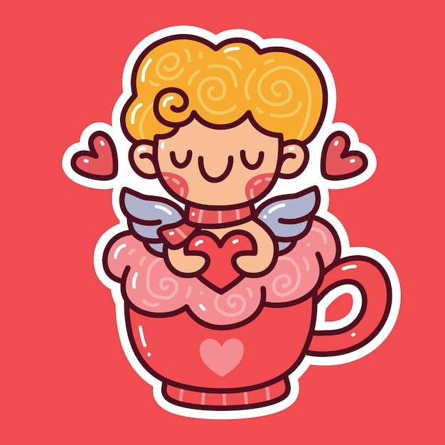 Cupido met haard op mok doodle. kan worden gebruikt voor sticker, t-shirt enz