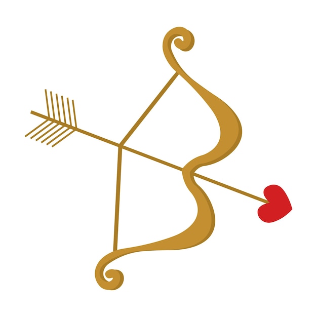 Cupido's pijl en boog met hartsymbool in vlakke stijl, geïsoleerd op een witte achtergrond. liefdesconcept.