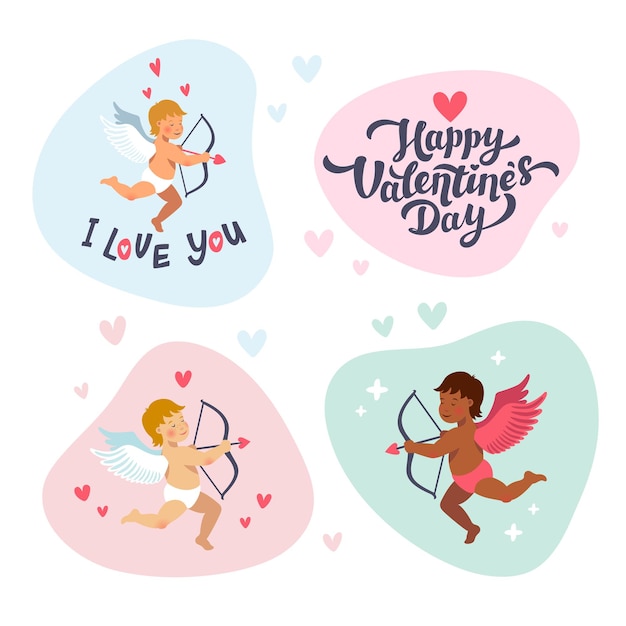 Vector cupids and angels with bows and arrows