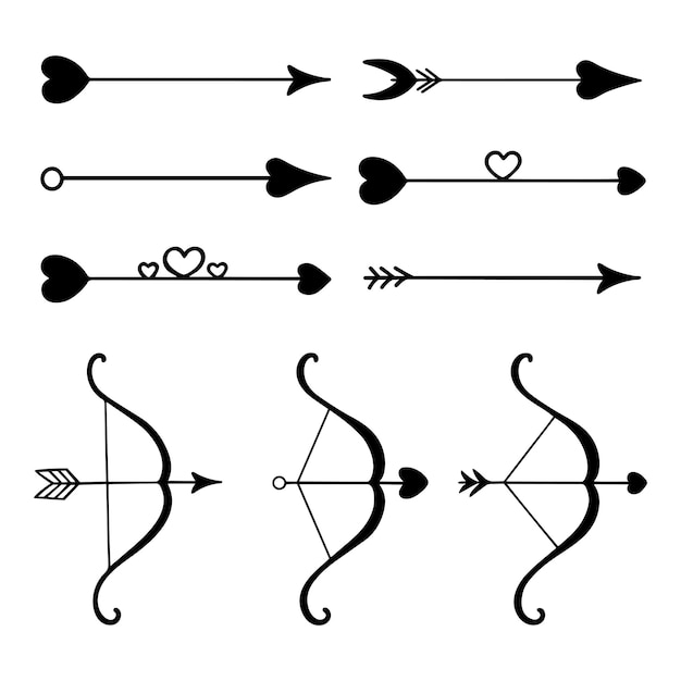 Vector cupids arrows set of cupids love arrows the direction of movement arrows for love and wedding