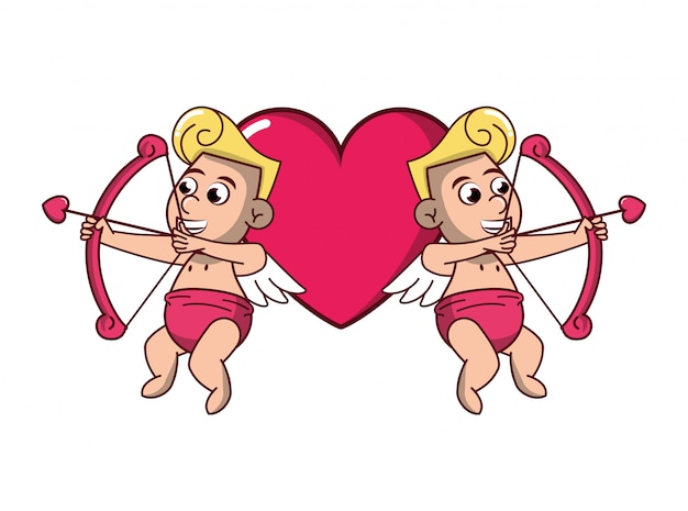 Vector cupids with archs on heart