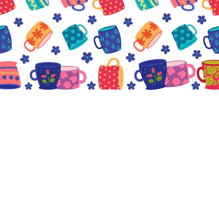 Vector cups background decorated cups template with place for personal text