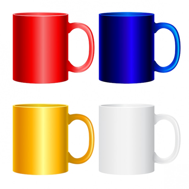 Cups collection on white. Colorful isolated icons for design projects.