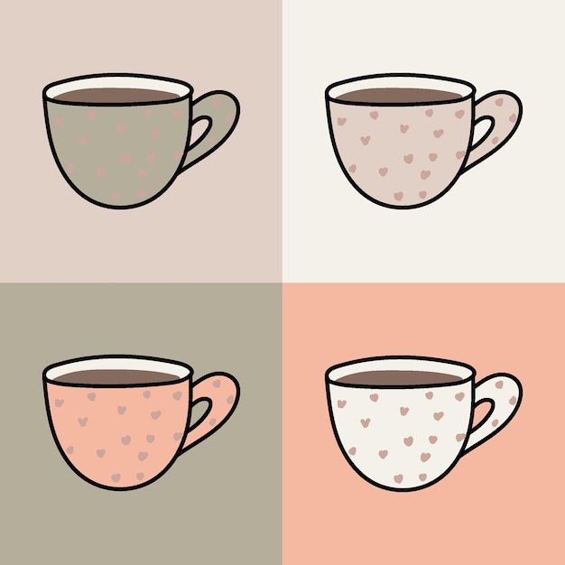 Vector cups of different colors on different squares