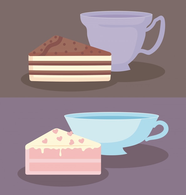 Cups with slices of sweet cake