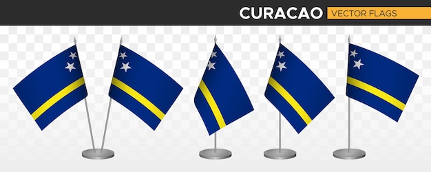 Curacao desk flags mockup 3d vector illustration table flag of curacao