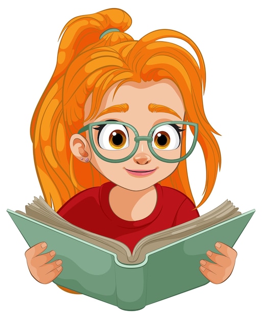 Vector curious young reader in glasses