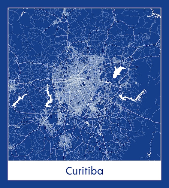 Curitiba brazil south america city map blue print vector illustration