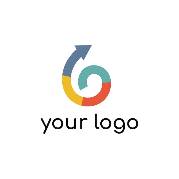 Curl Arrow-logo met 4 kleurenontwerp. Eenvoudige icoon van groei en succes metafoor. Platte vectorillustratie.