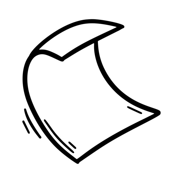 カールしたフライング ページ 落書きスタイルの空の紙の空白のドキュメント 手描きのスクロール オフィス ビジネスのベクトル図 ドキュメント スケッチ