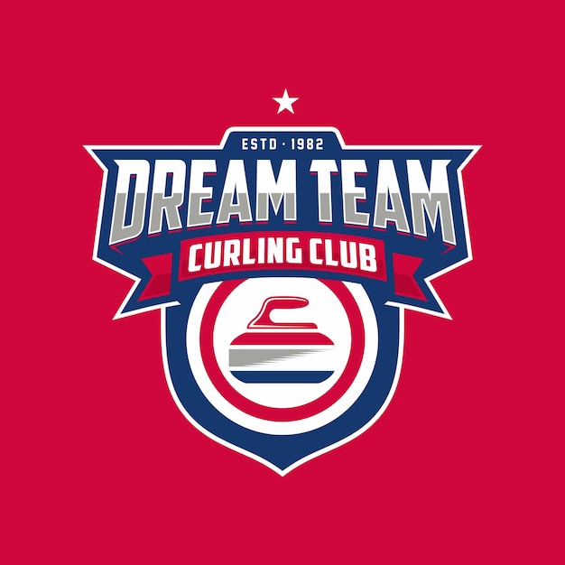 Distintivo del logo del gioco di curling sport invernali