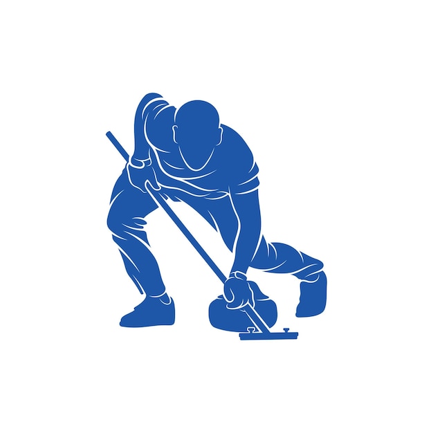 Illustrazione del modello di simbolo dell'icona del vettore di progettazione del logo del giocatore di curling