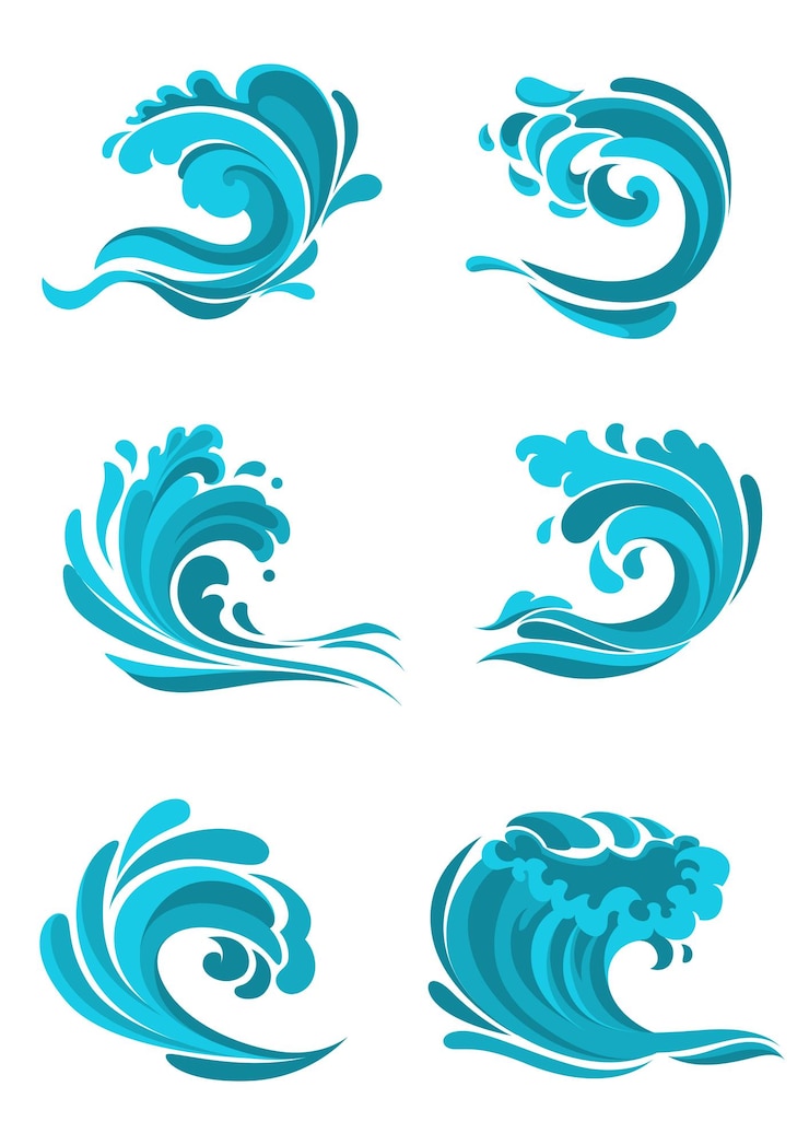 Vector curling sea and ocean blue waves