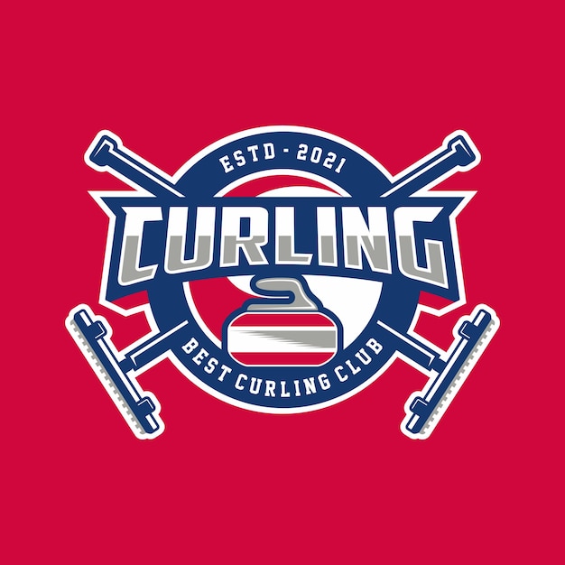 Vector curling sports logo template design