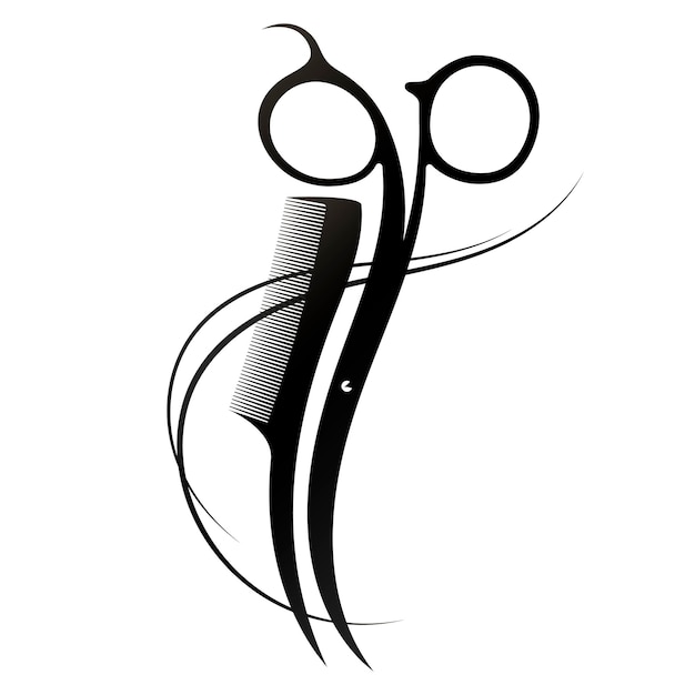 Curls of hair with scissors and a comb Beauty salon and hair salon symbol