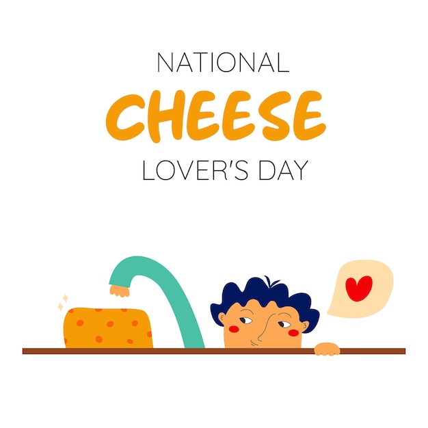 Curly boy kijkt naar kaas. Nationale Kaasliefhebbersdag