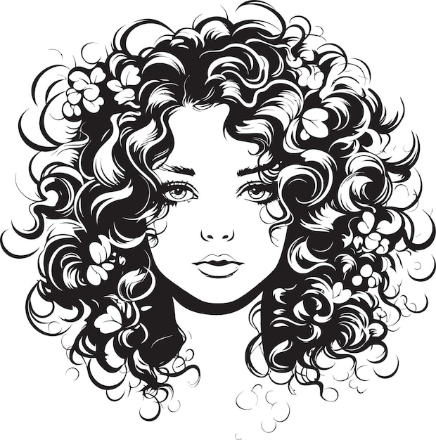 Vettore curly charm sculpted in vector the womans iconic hair symbol elegant coils a black vector logo desi