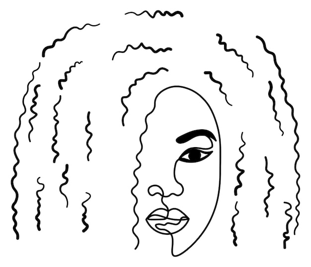 Curly female face line drawing