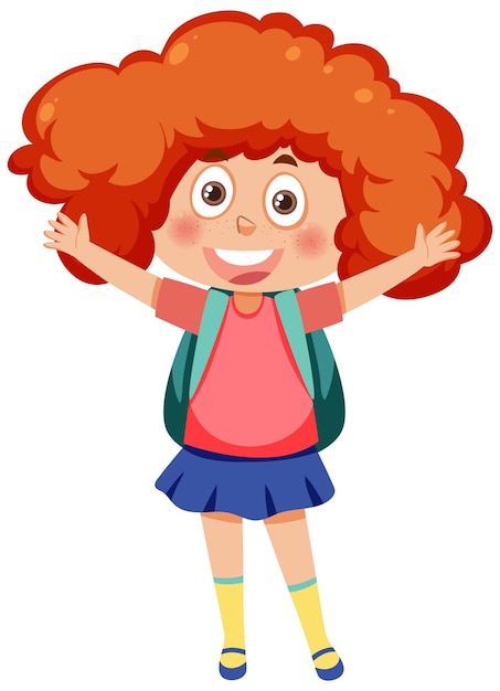 Vector curly hair girl cartoon character