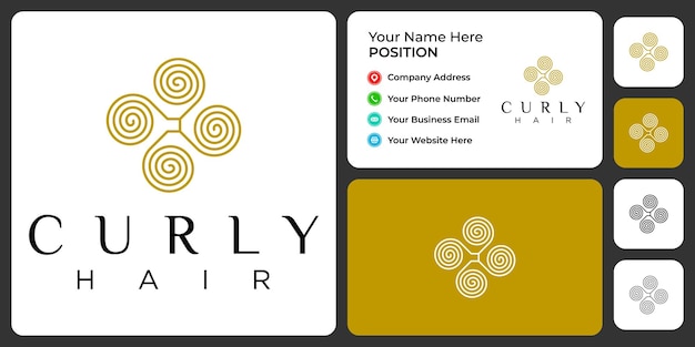 Curly hair salon logo design with business card template.