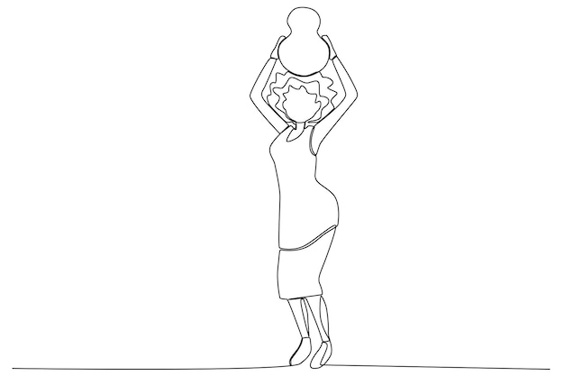 A curly hair woman carrying a jug Africa day one line drawing