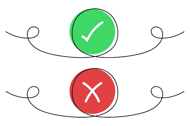 Curly scribble line check and cross mark