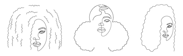 Curly woman one line art