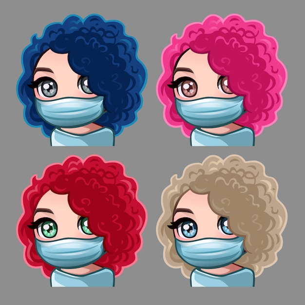 Curly women in medical mask