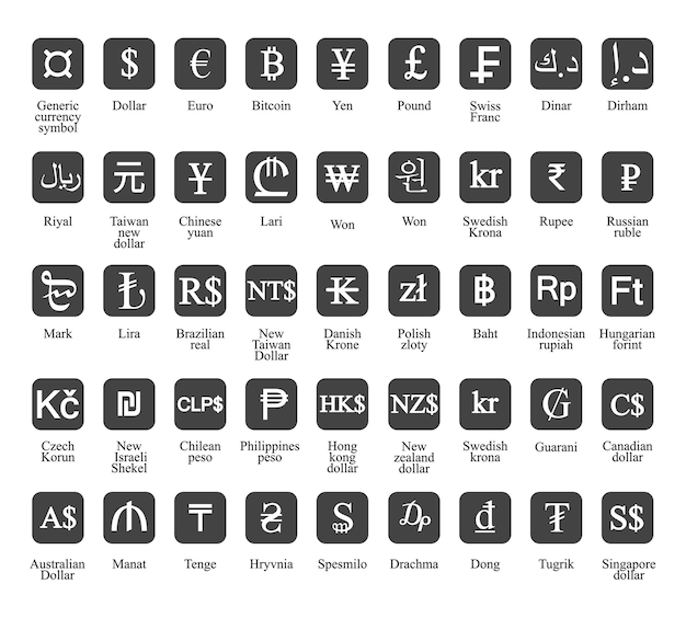 Currencies symbol icons set vector