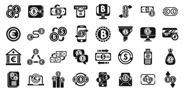 Vector currency conversion icons set simple vector exchange payment