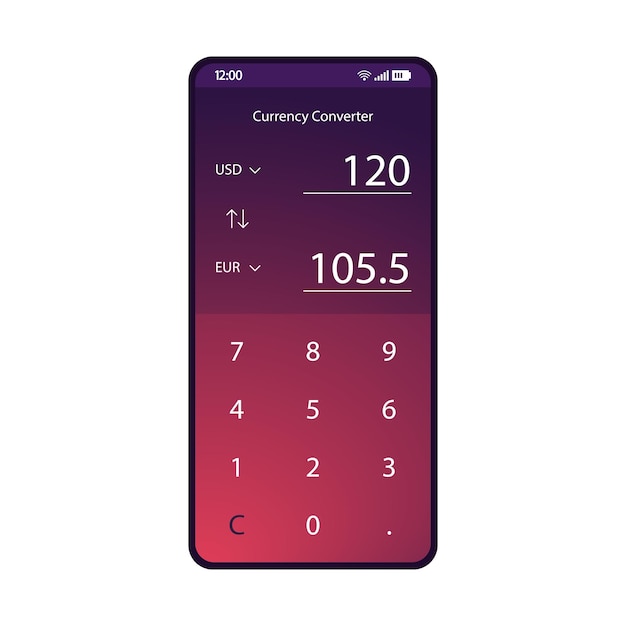 通貨コンバーターアプリスマートフォンインターフェースベクトルテンプレート