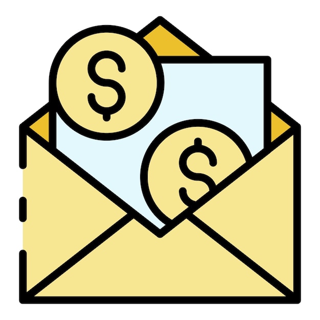 Currency in the envelope icon Outline currency in the envelope vector icon color flat isolated