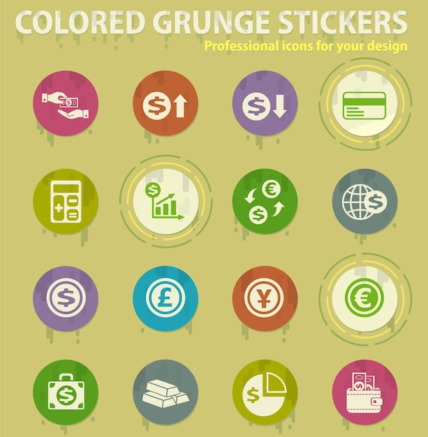 Currency exchange colored grunge icons