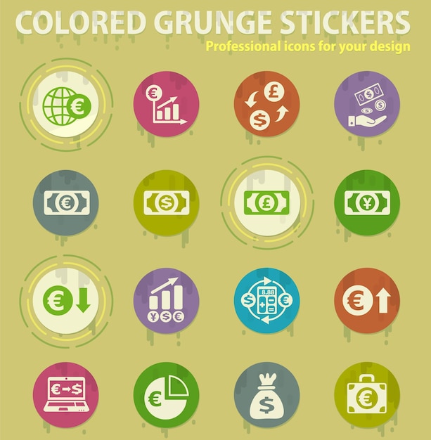 Currency exchange colored grunge icons