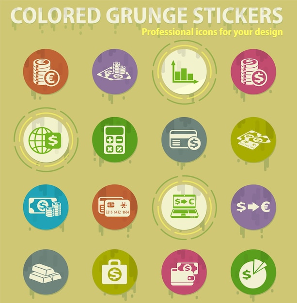Icone colorate del grunge di cambio valuta